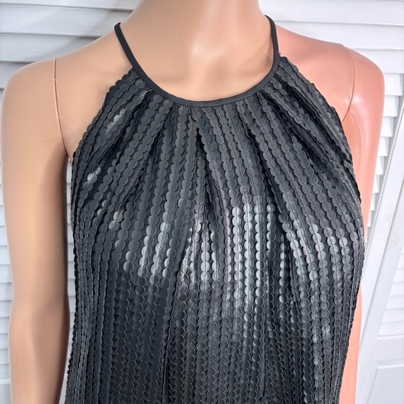 JAY GODFREY Black Faux Leather Scale Pattern Dress Size 4 - Picture 2 of 8